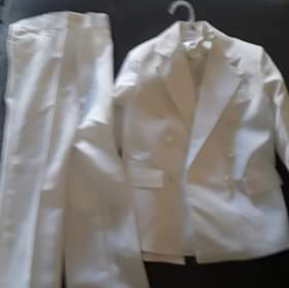 White suit bow tie